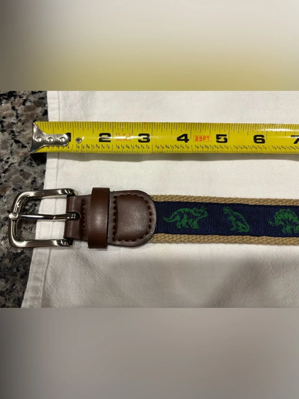 Boys Dinosaur 24” Belt  with Navy and Green Dinosaur Pattern